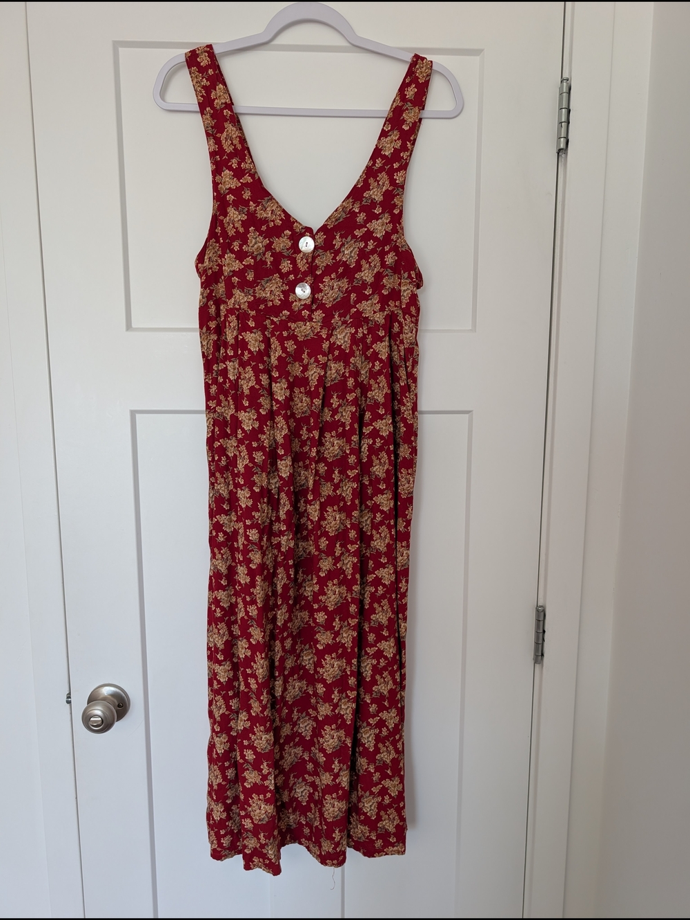 Red Floral Button-Front Maxi Dress Size 6